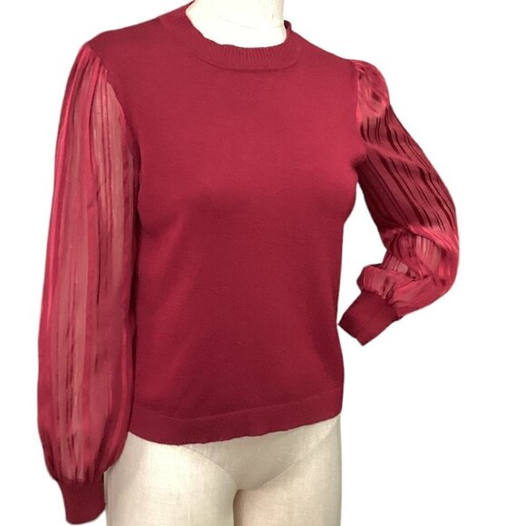89th + Madison Solid Knit w/Metallic Striped Sleeve Top Sz S Red 184K - Picture 5 of 10